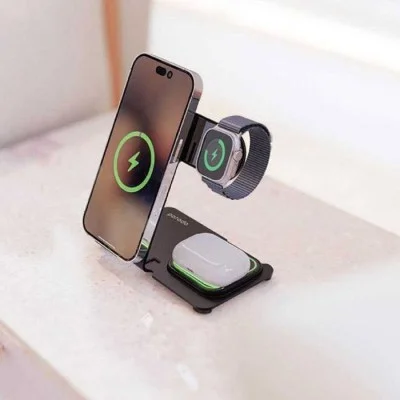 Porodo 3 In 1 Dual Coil Wireless Charging Dock - Black